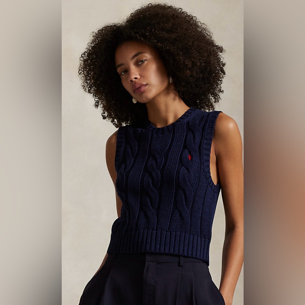 Ralph Lauren Polo Cable Knit Cotton Cropped Sweater Knit